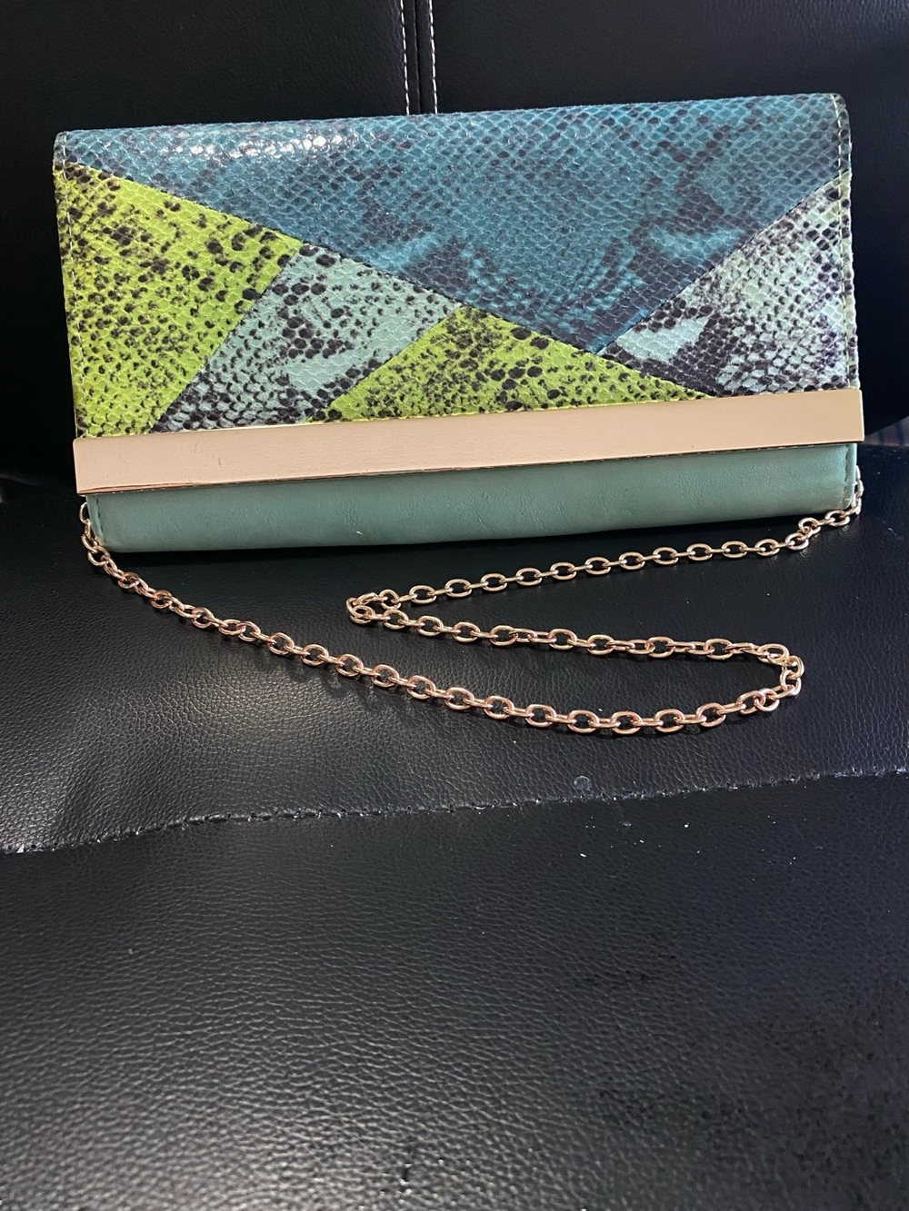 Aldo Green & Blue Geometric Snake-Print Convertible Crossbody Clutch